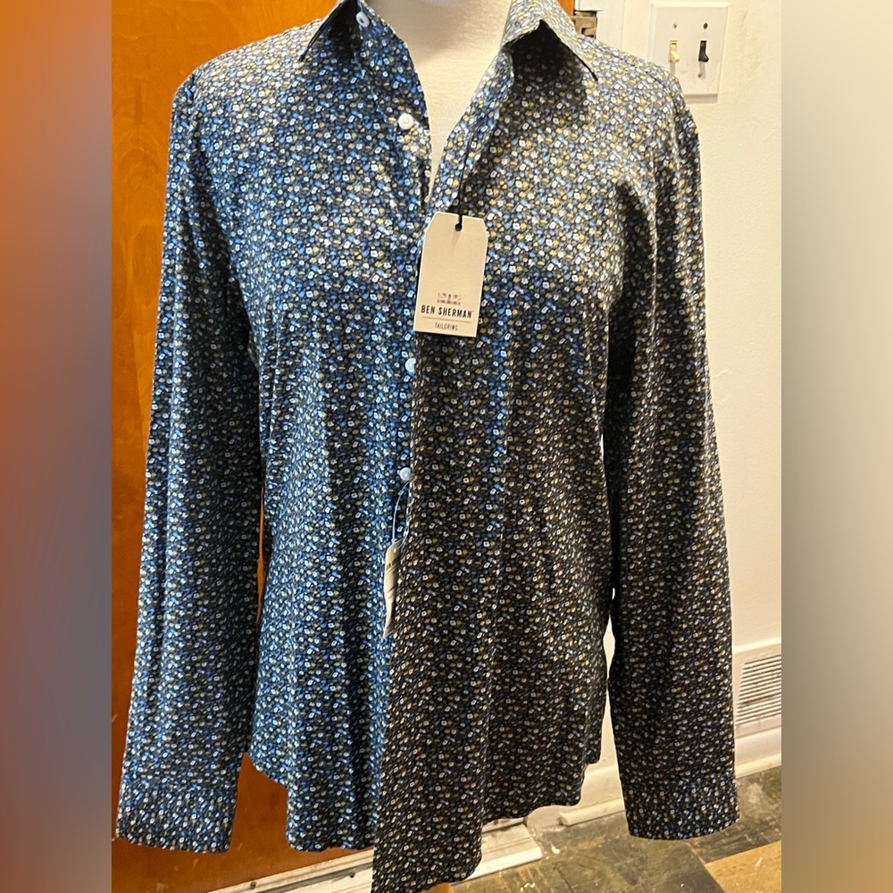 Ben Sherman Navy Floral Casual Long sleeve button down Shirt. Size 16 34/35 NWT